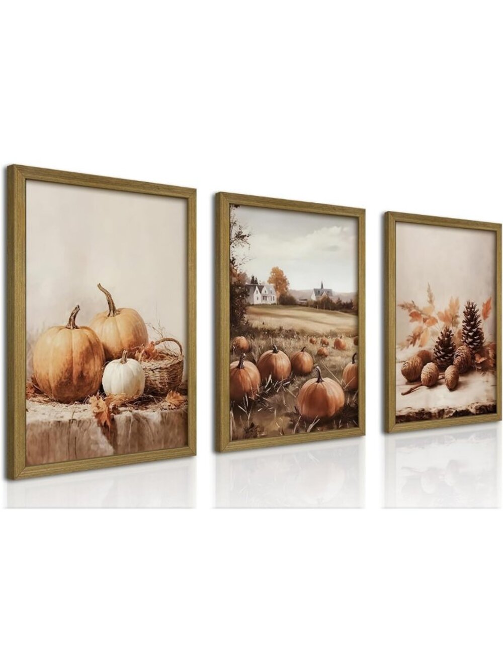 3-Piece Autumn Pumpkin Canvas Art Set | Rustic Farmhouse Fall Decor 16x24
